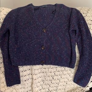 Button up navy blue splattered sweater